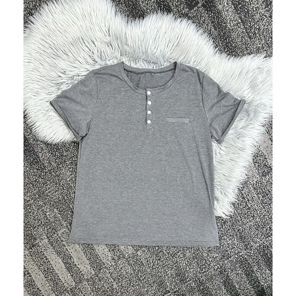 Men's Heathered Grey Charcoal Henley Size XL‎ W/One Faux Pocket